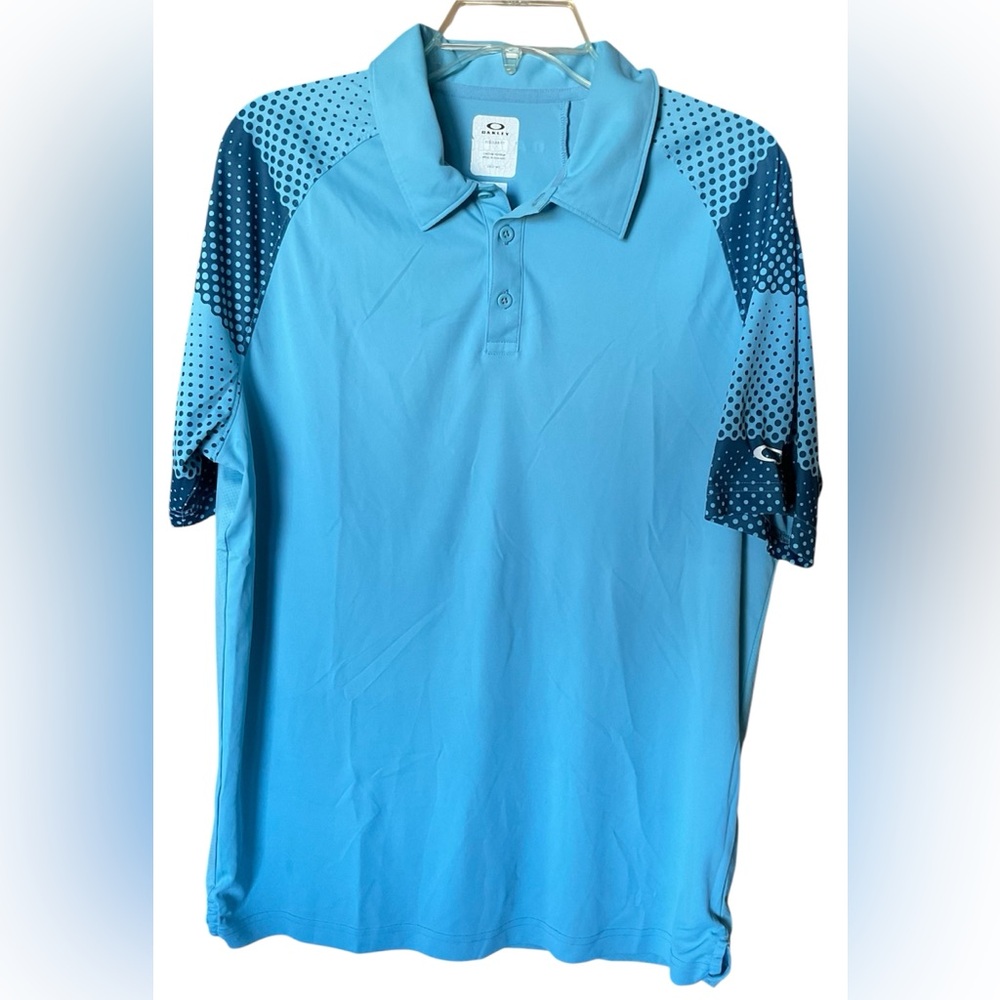 Oakley Men’s Turquoise Polo with Navy Dotted Sleeves